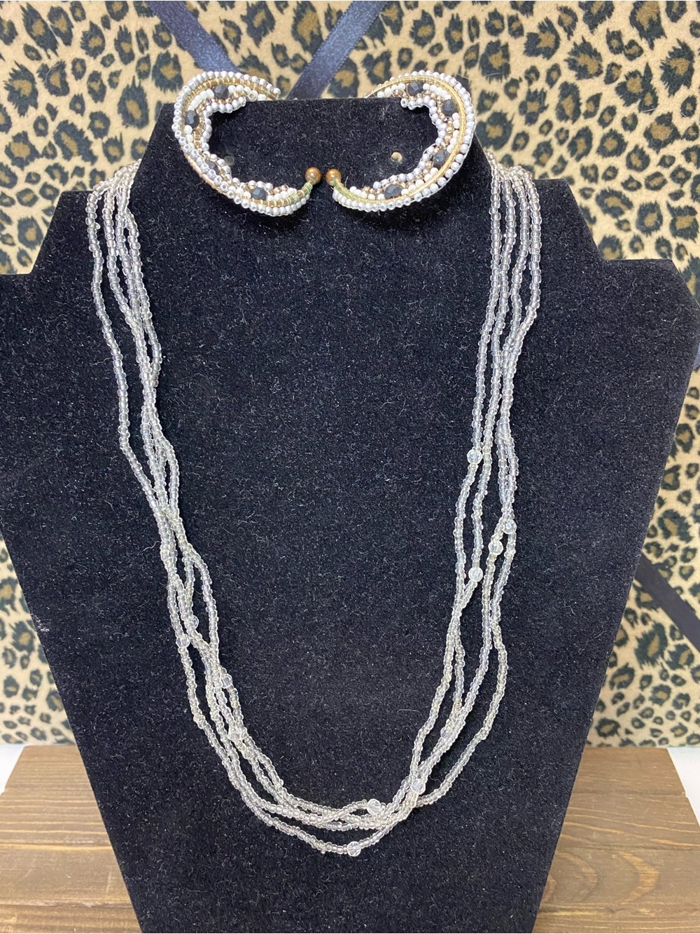 Curated Beaded Crystal Multi-Strand Necklace & Hoop Earrings Set